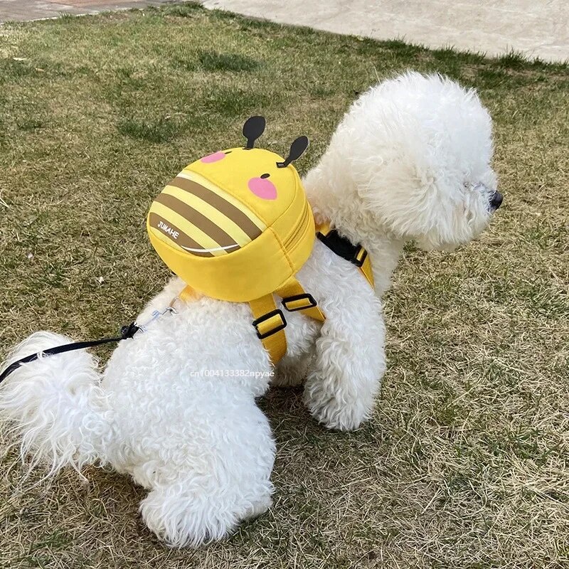 ♦Dog Harness with Backpack Cartoon Animal Bee Chick Shaped Pet Snack ...