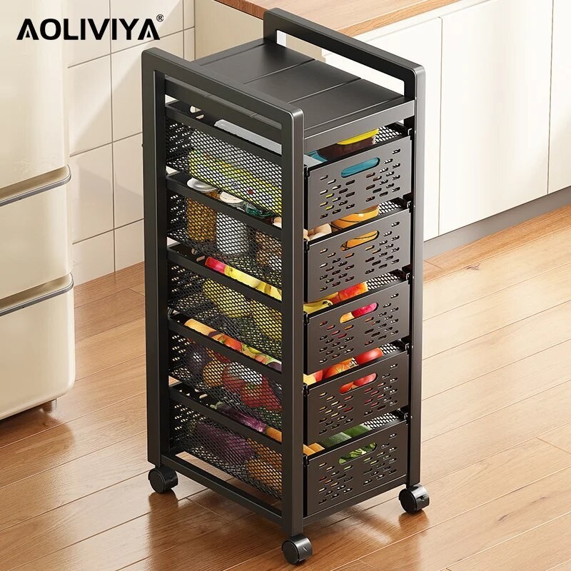 AOLIVIYA Installation-free Kitchen Vegetable Basket Rack Floor-to ...