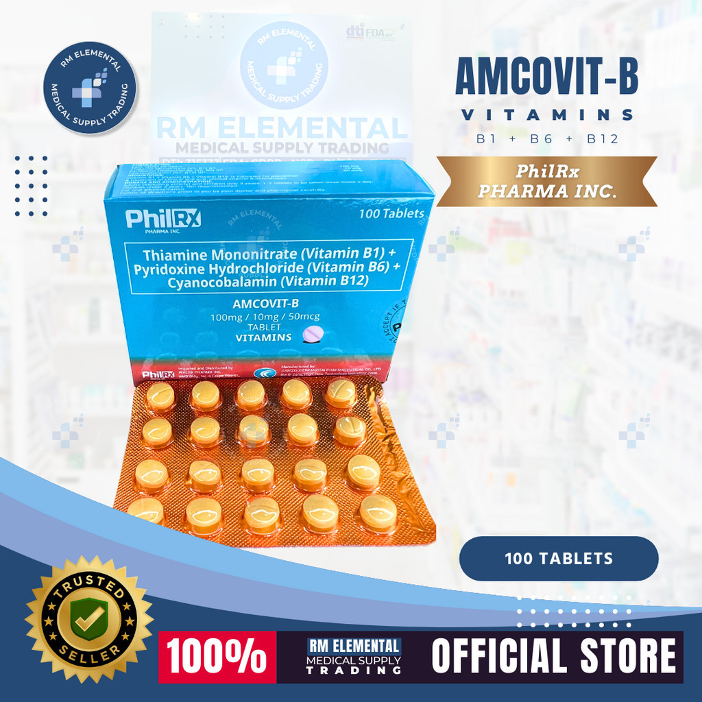 AMCOVIT B Vitamin B-complex 100mg 100 Tablets B1+B6+B12 (New Packaging ...