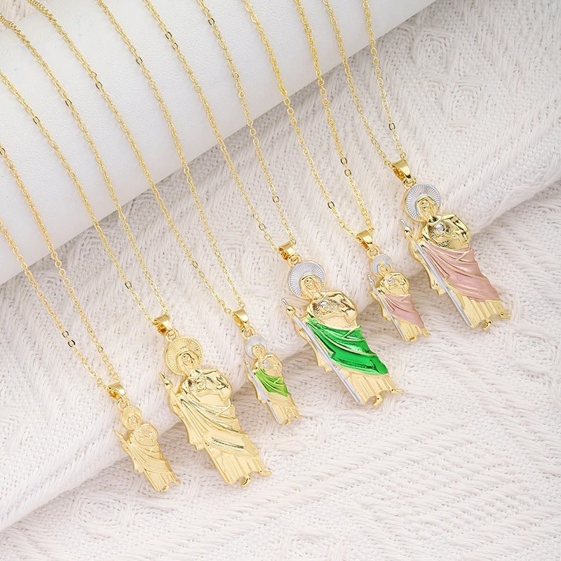 GD Saint Jude Charm 14K Gold Plated San Judas Oro Laminado Tadeo Green ...