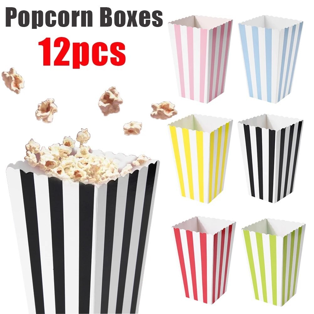 12pcs Popcorn Boxes Holder Containers Cartons Paper Bag Stripe Box for ...
