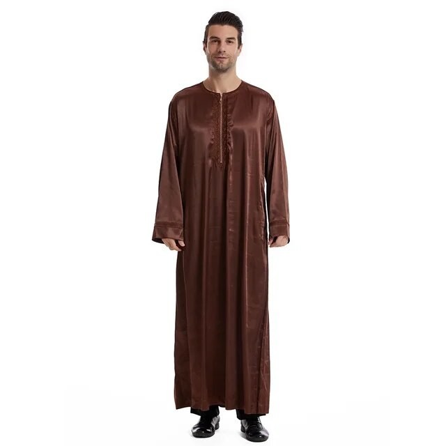 45f Saudi Arabic Men s Robe Zipper Front Maxi Dress Ramadan Eid Islamic