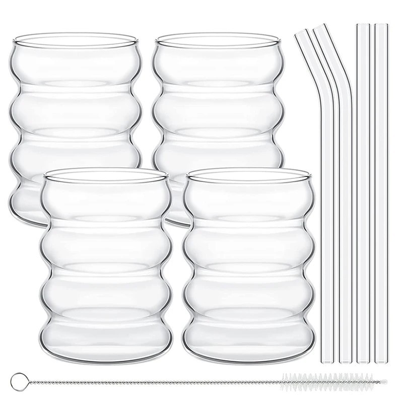 4 Pcs Creative Glass Cups Cute Ripple Shaped Vintage Drinking Glasses ...