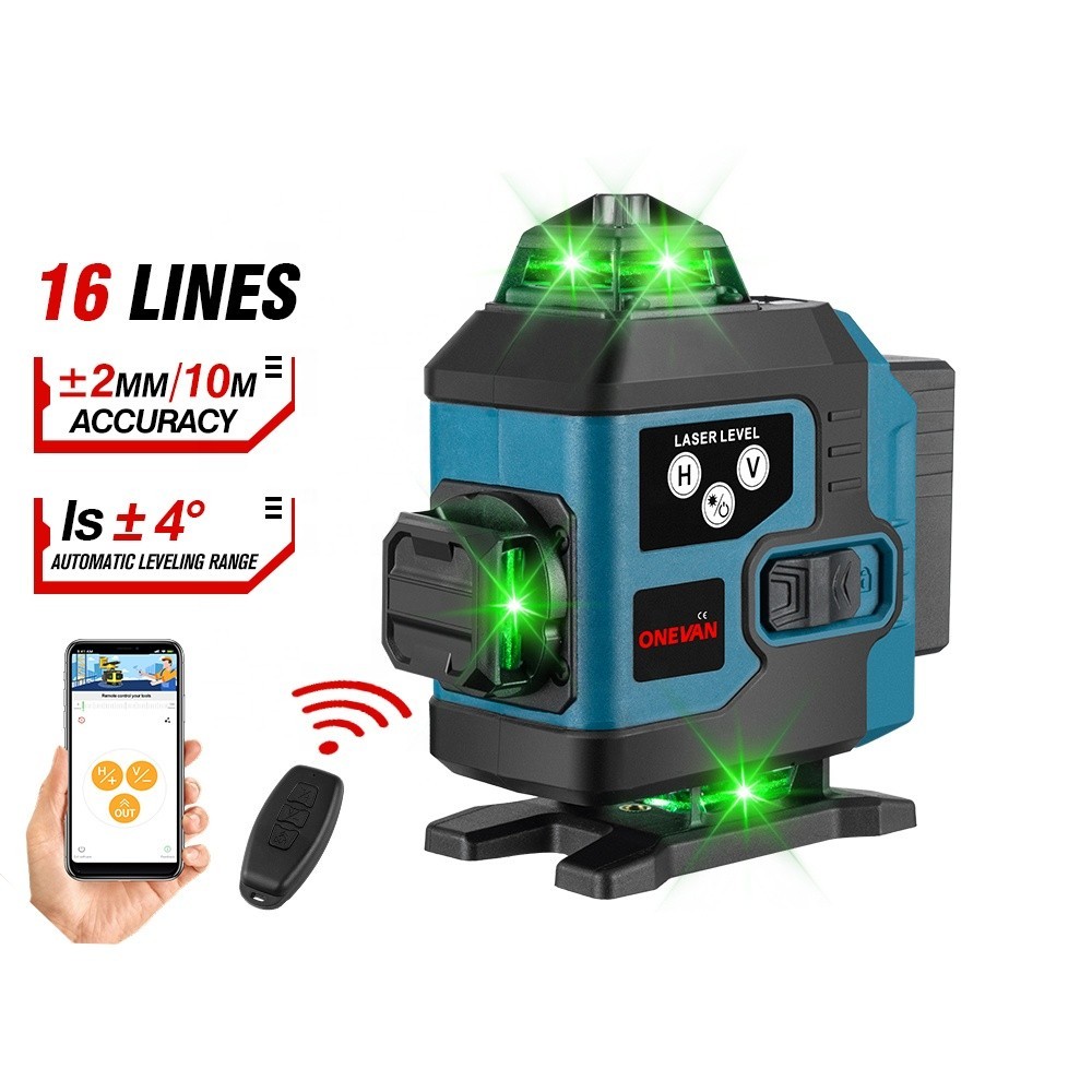 Wireless 16Lines 4D Laser Level With LED Digital Display 360 Horizontal ...