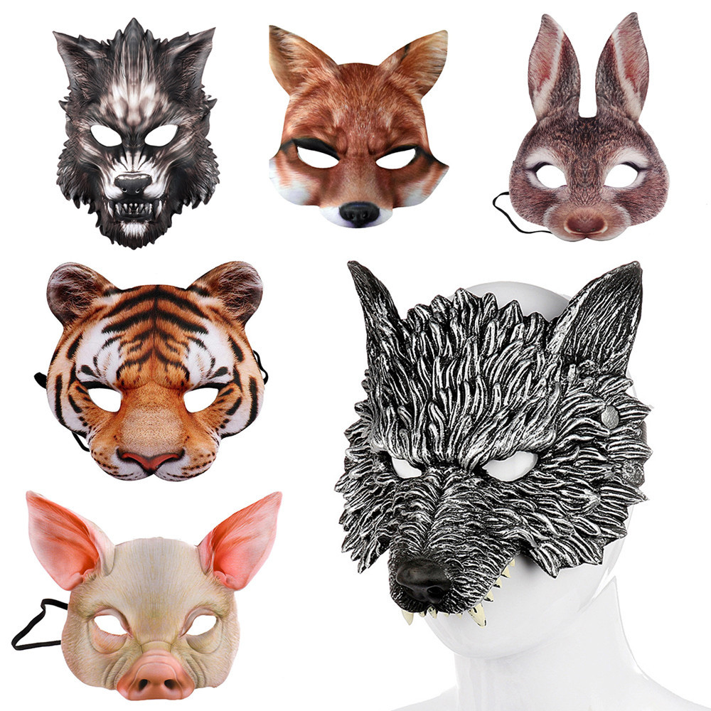 Animal Mask 3D Realistic Half Face Mask Halloween Carnival Masquerade ...