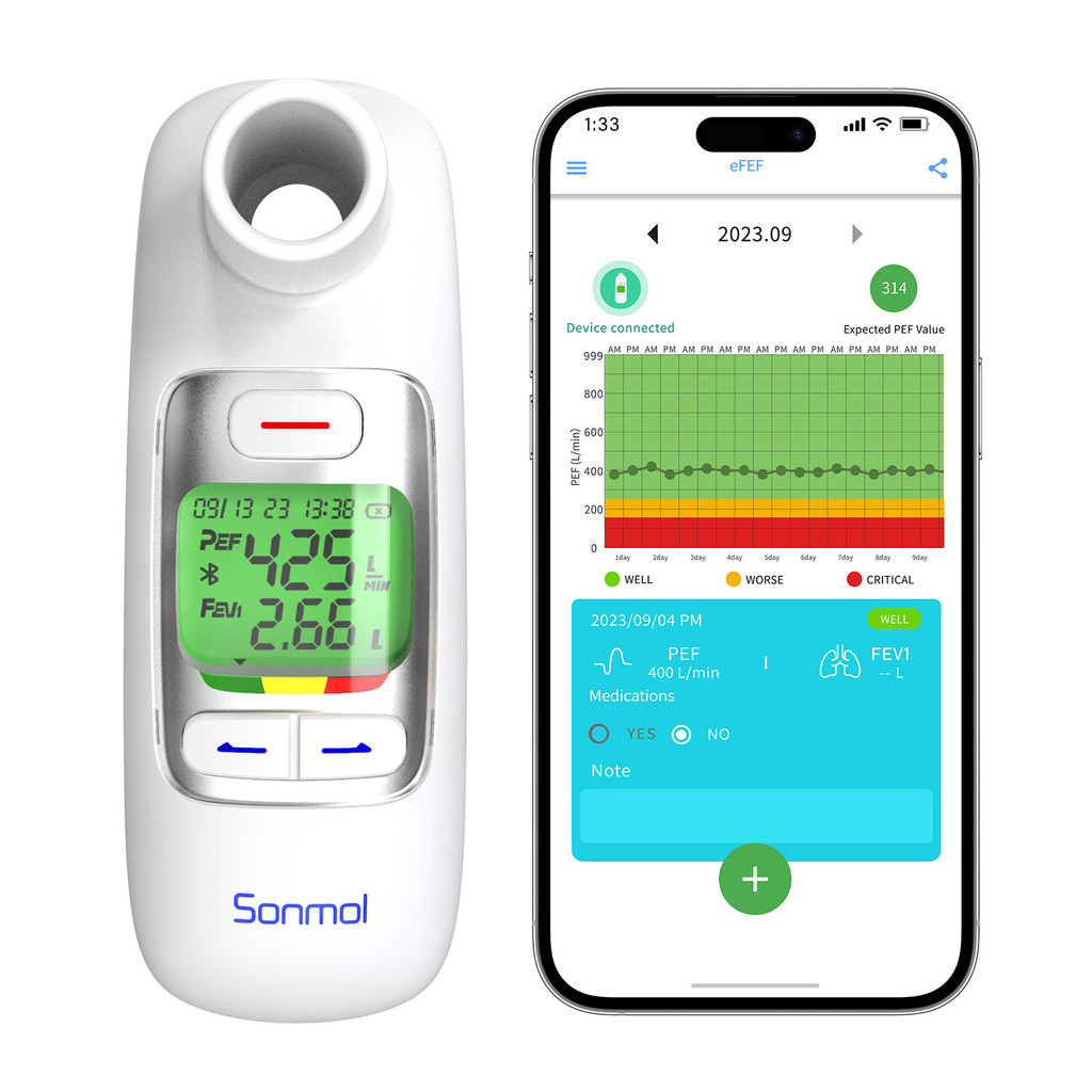 Peak Flow Meter Digital Home Spirometer with Bluetooth for Asthma COPD