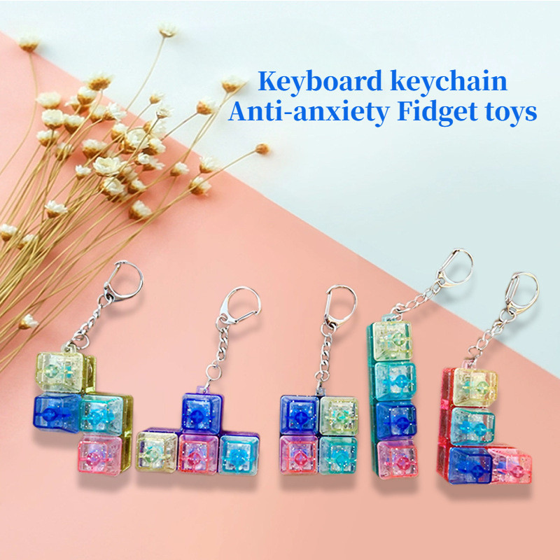 Mechanical Switch Keychain Keyboard Key Chain Tetris Fidget Toys for ...
