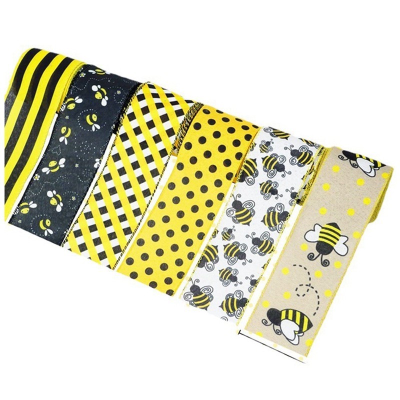 ♡Best 6 Rolls 2.5 Inch 63MM 6 Yards Bumble Bee Ribbons Wired Edge ...