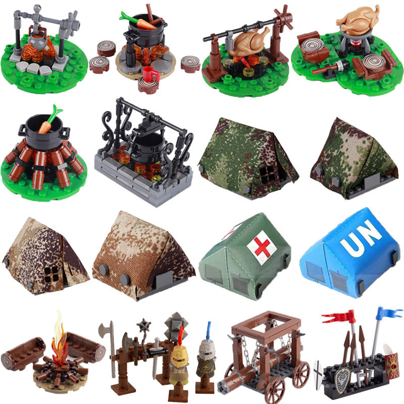 Military Building Blocks Solider Figures Gifts Weapons Tent Bonfire ...