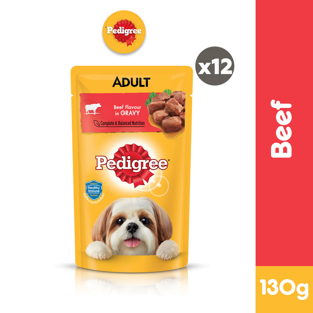 PEDIGREE Adult Wet Dog Food 130g Pouch Beef Flavor in Gravy (12-Pack ...