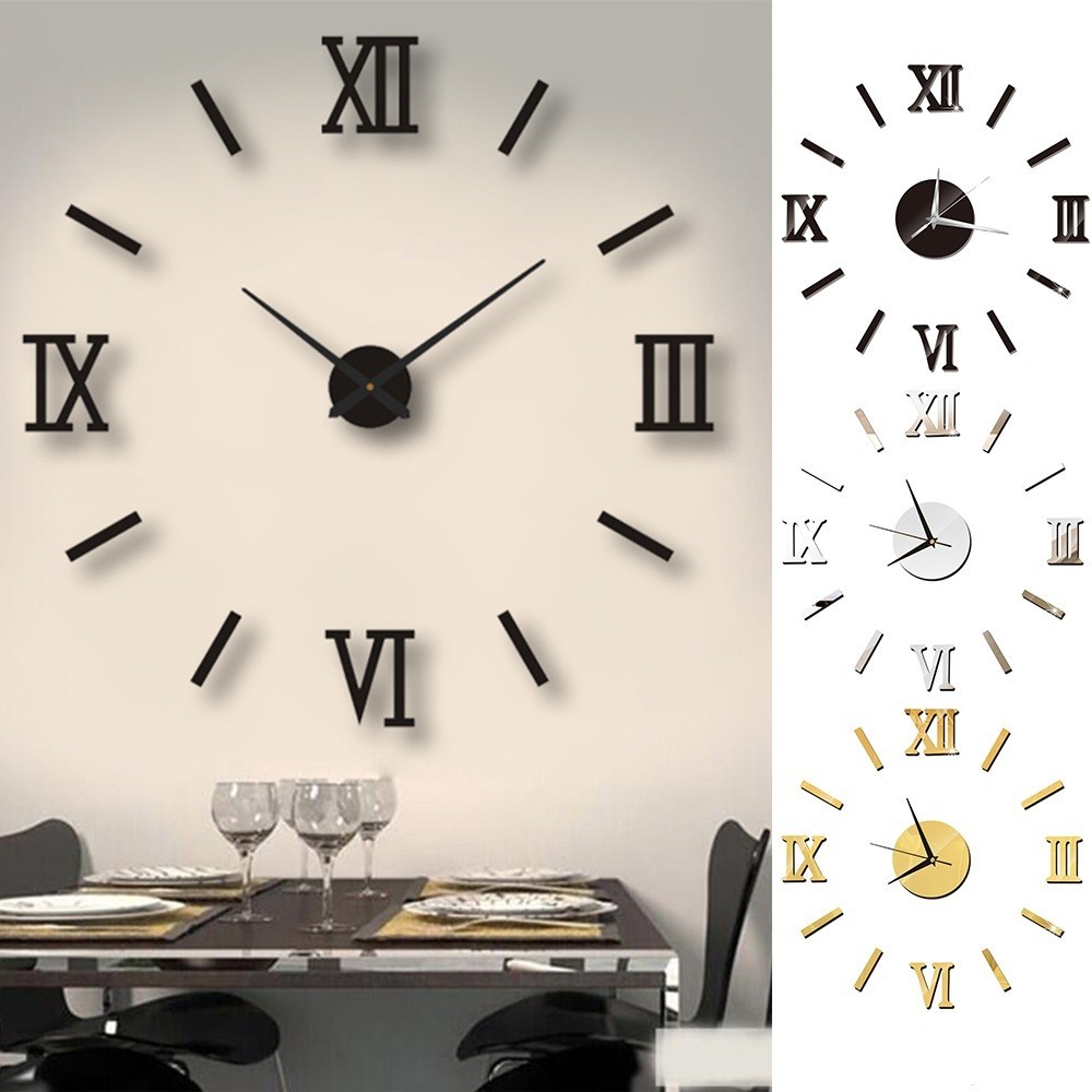 DIY Wall Clocks 3D Mirror Effect Clock Acrylic Wall Sticker Art Living ...