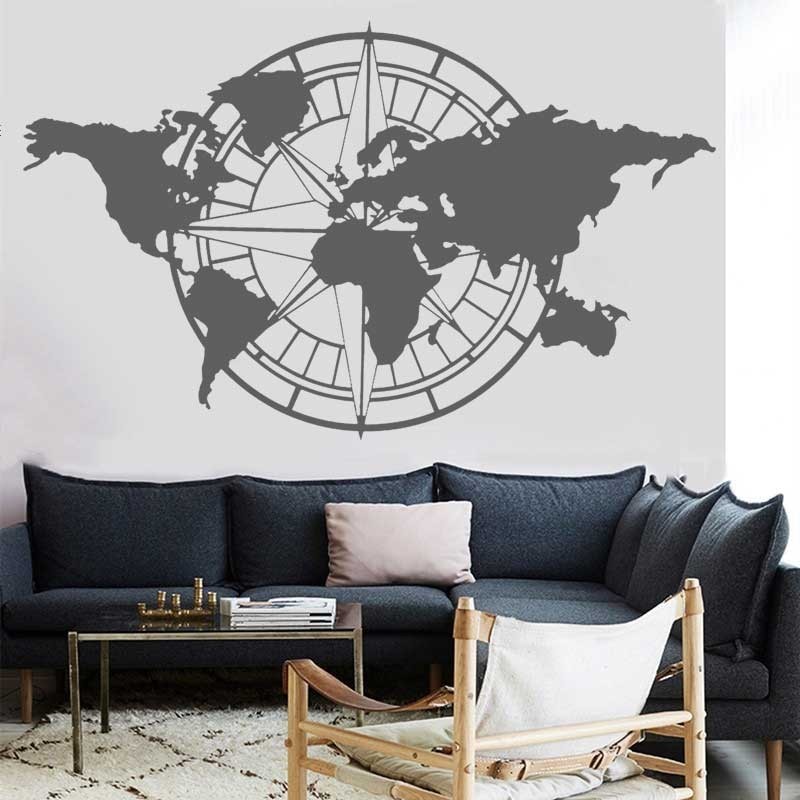 World Map Compass Vinyl Wall Stickers Home Living Room Company Office ...