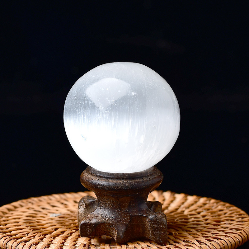 ~40mmNatural White Selenite Plaster Crystal Ball Reiki Massage Healing ...