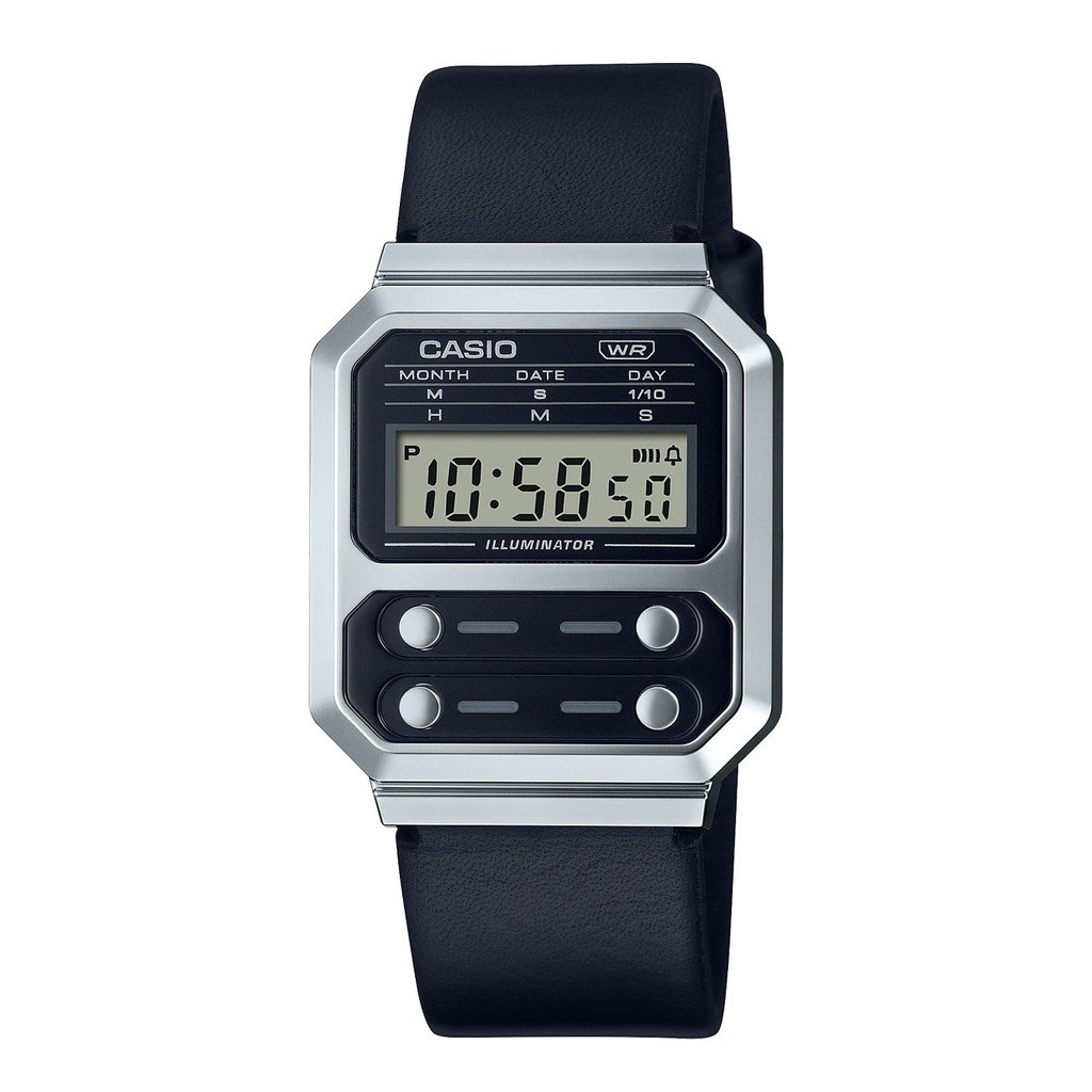 Casio (A100WEL1ADF) Black Leather Strap Digital Watch Shopee Philippines
