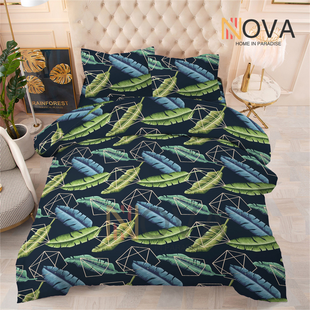 Palm Tree 3IN1 BEDSHEET Full Garterized Canadian Cotton Curtain Bedding