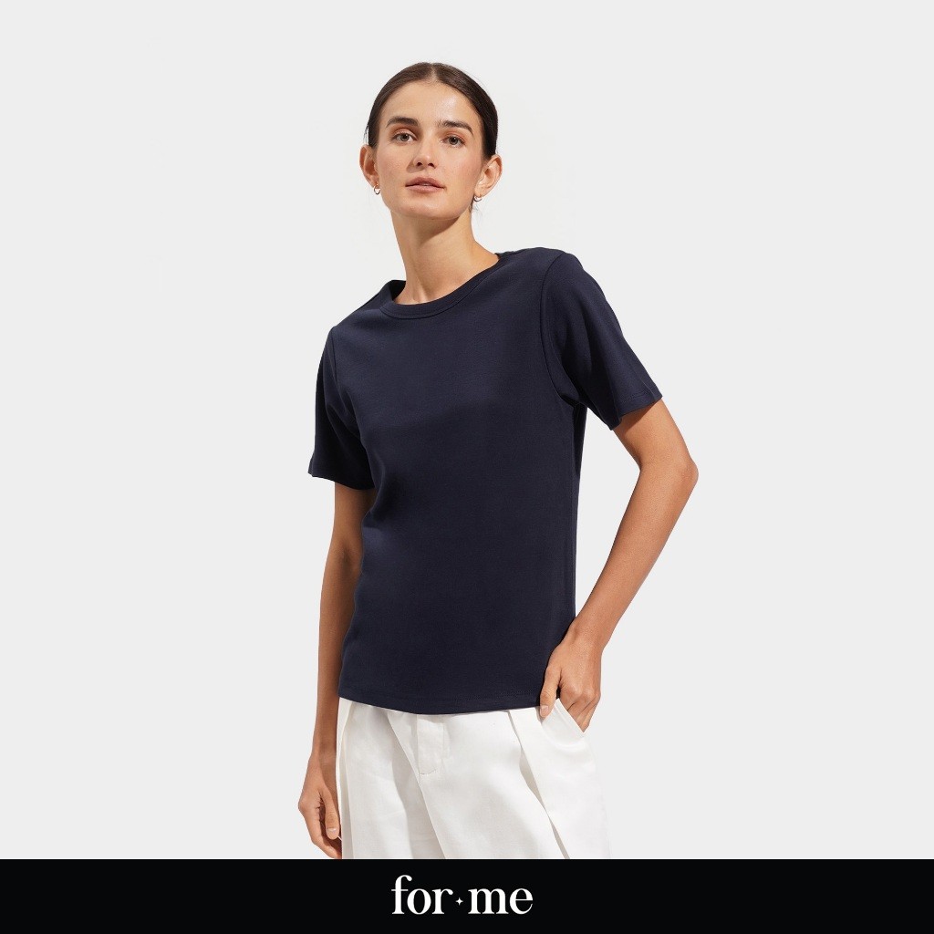 ForMe Round Neck Tee T-Shirt for Women (Sage Green/Navy Blue) | Shopee ...