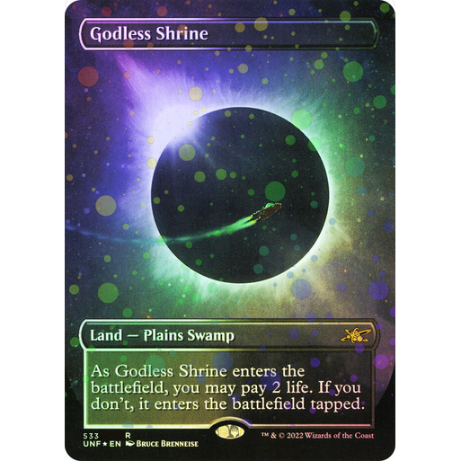 MTG Unfinity Foil Swamp (488) – Borderless Galaxy Foil, Heavily Played