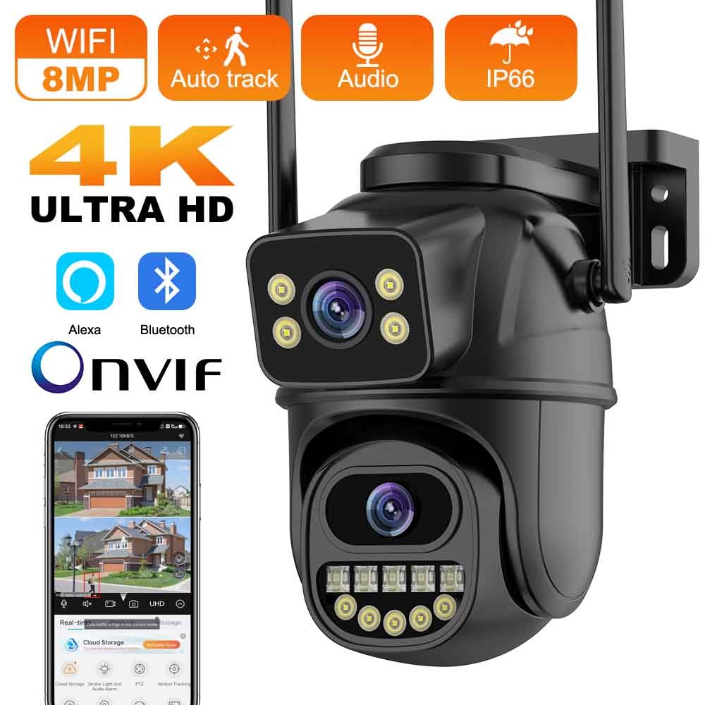4K 8MP HD Wifi PTZ Camera Outdoor 4MP Dual Lens Dual Screen AI Auto ...