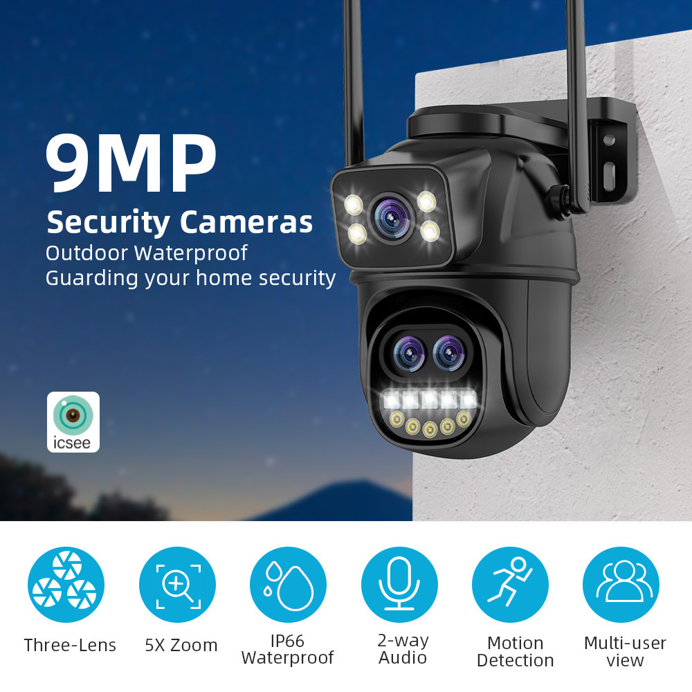 Wifi Surveillance PTZ Camera Three Lens IP66 Security Protection ...