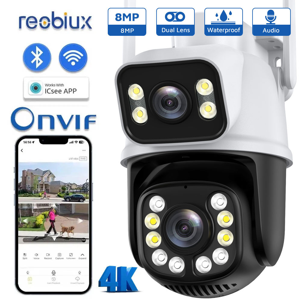 유8MP 4K PTZ IP Camera Dual Lens Security Protection Outdoor 4MP HD Ai ...