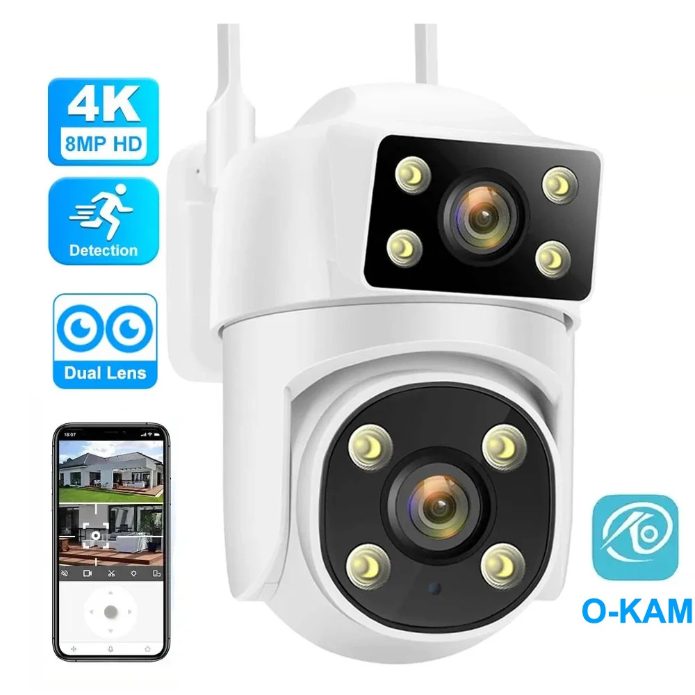 웃4K 8MP OKAM 5G 2.4G Dual Lens Wifi Security Camera 4MP Dual Screens