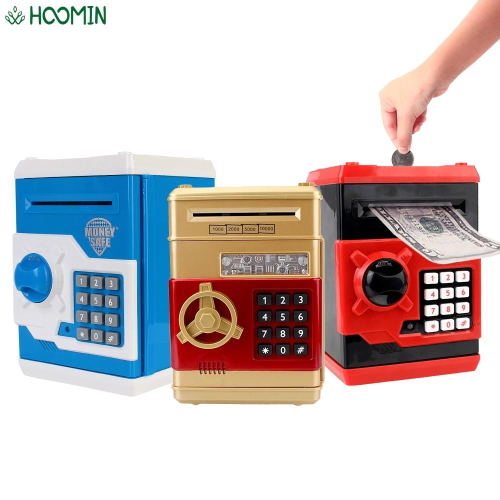 ☬Cash Coins Saving Box Automatic Deposit Auto Scroll Paper Banknote ATM ...