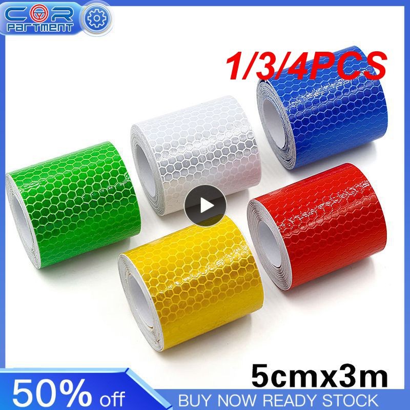 1/3/4PCS x 3Meter Fluorescent yellow green Reflective Sticker ...