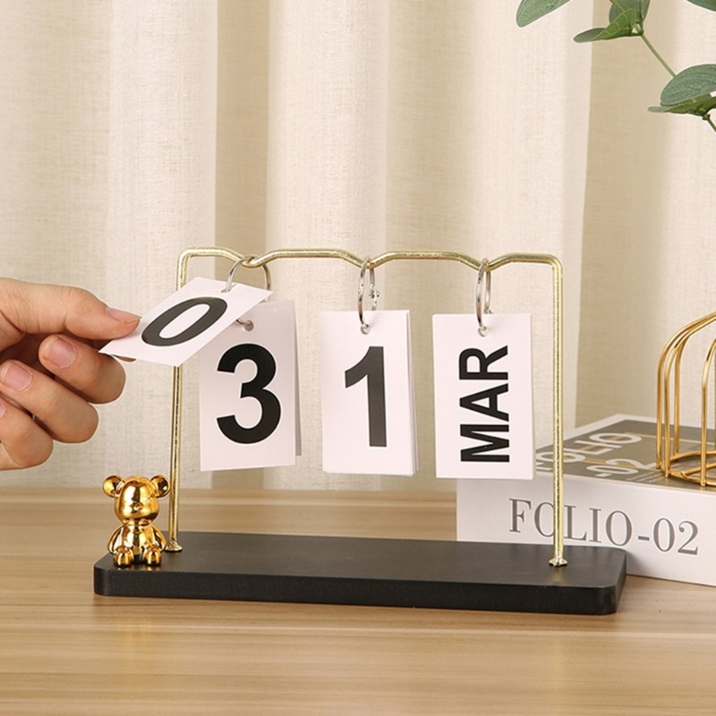 ♣Desk Flip Calendar, Iron Rings Binding Permanent Calendar with Dates ...