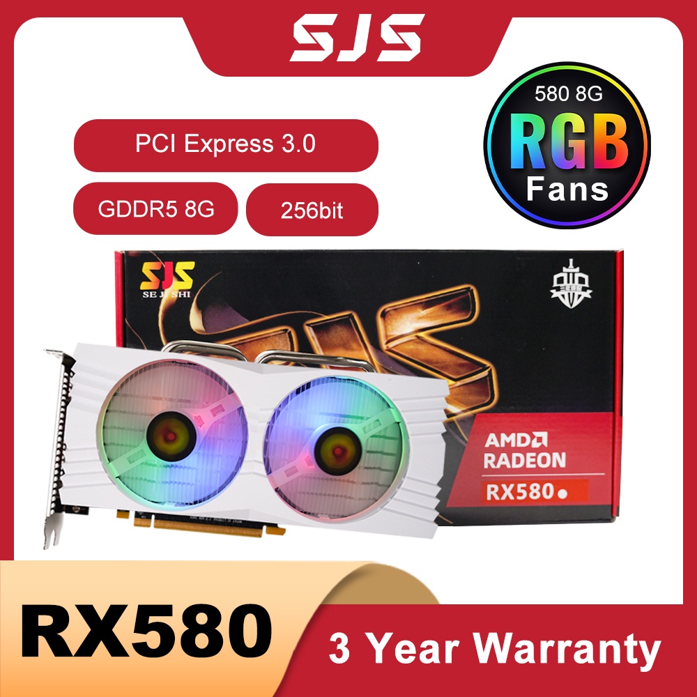 ☃NEW White SJS RX 580 8GB 2048SP With RGB Light placa de video AMD ...