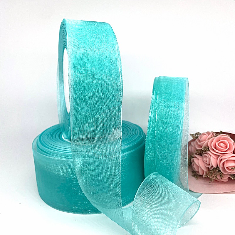2.5cm Chiffon Ribbon Organza Tape Green Ribbon Bouquet Packaging