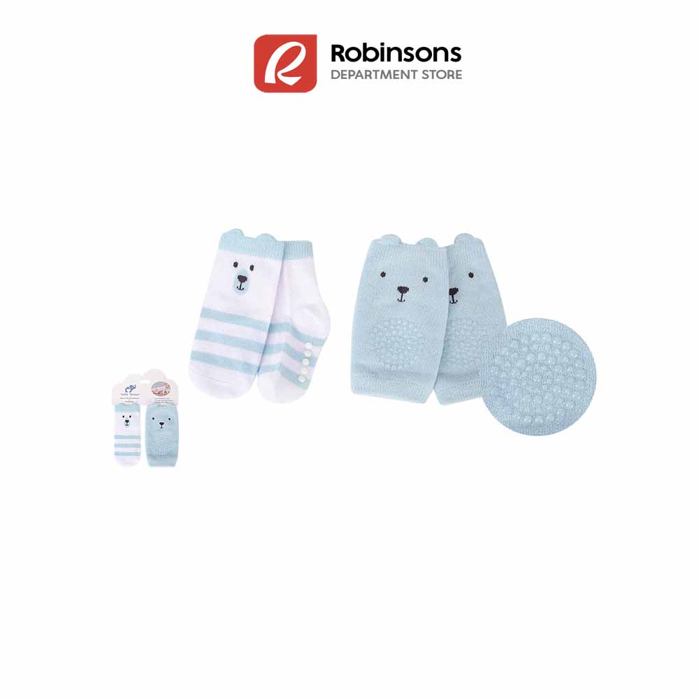 Bebe Favour 2 pairs Socks & Kneepad Set for Boy 6-12 months (Light Blue ...