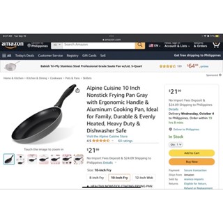 Alpine Cuisine 10 Inch Nonstick Saute Fry Pan Gray with Ergonomic Handle &  Aluminum Cooking Pan, Ideal for Family, Durable & Evenly Heated