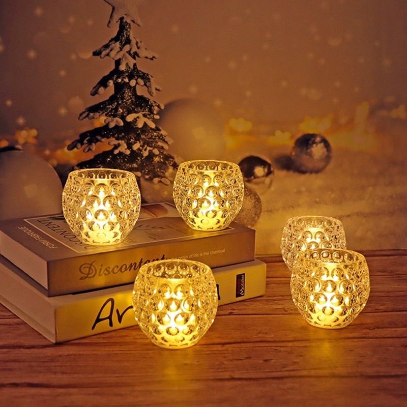 Clear Candle Holder With Battery Operated Candle For Events Altar Light