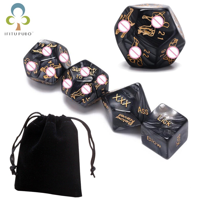 ☜4pcsset Fun Acrylic Sexy Dice Love Dice Sex Dice With Velvet Dices Bag Erotic Dice Love Game A 