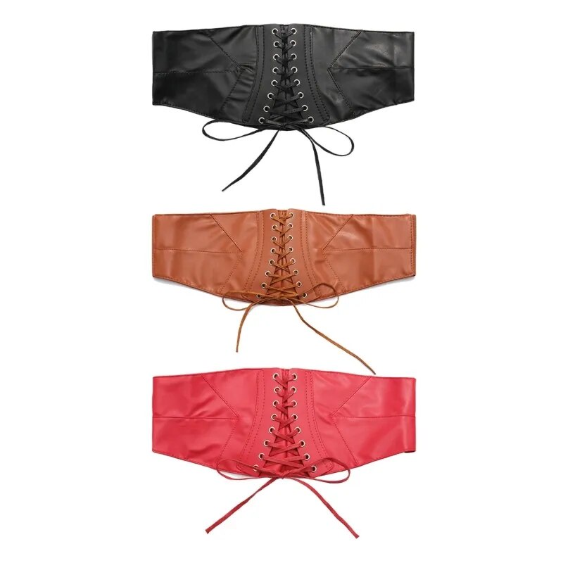 85k Corset Wide Faux-leather Cummerbunds Strap Belts for Women Elastic ...