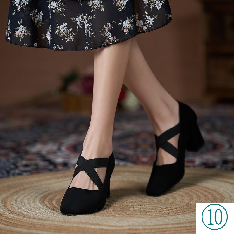 Large Size Thick Heel Square Toe Shoes 41 43 Feet Fat Feet Wide High Heels Comfortable All Match Black Simple Plus Fat Single Shoes Women