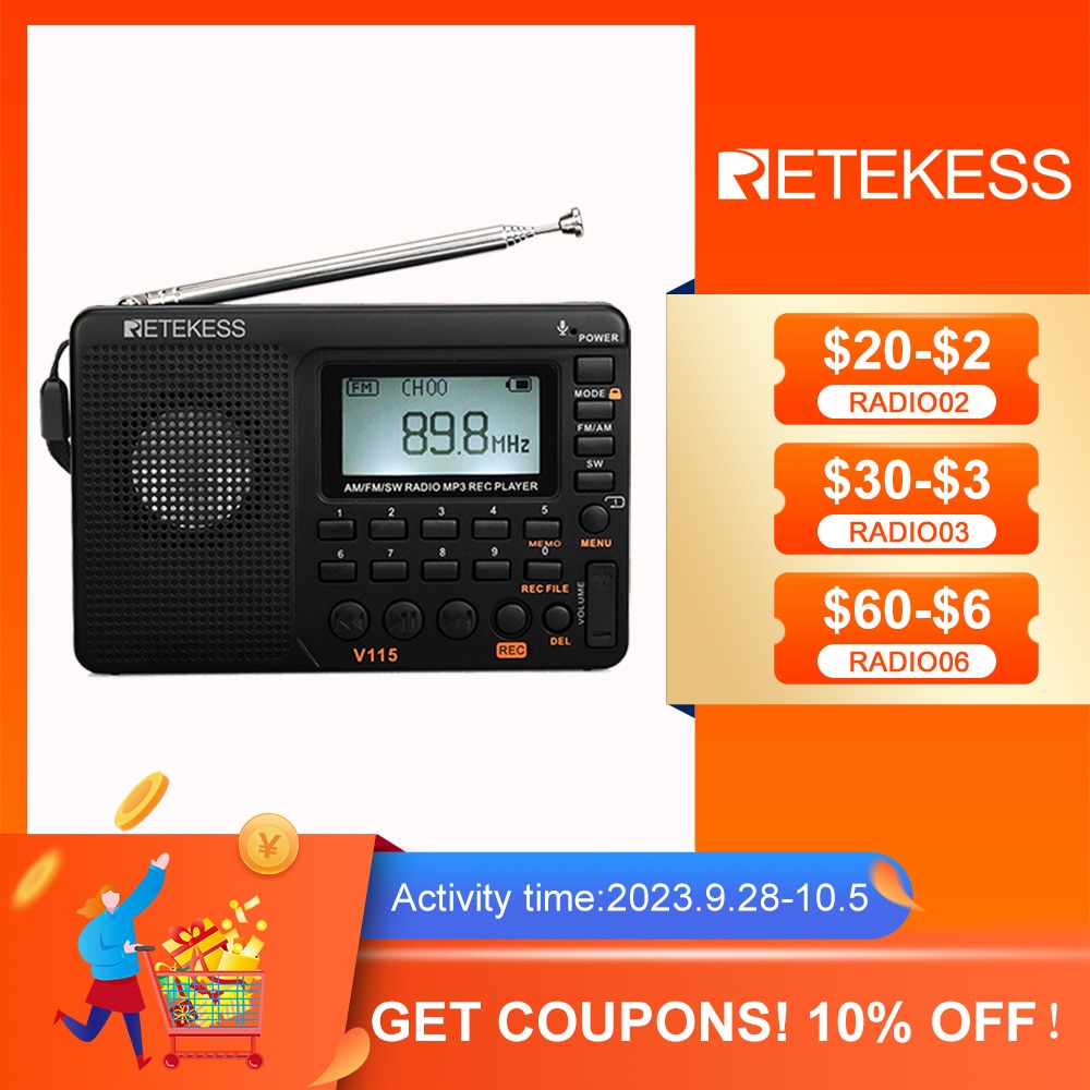 RETEKESS V115 Radio FM AM SW Portable Radios AM FM Rechargeable