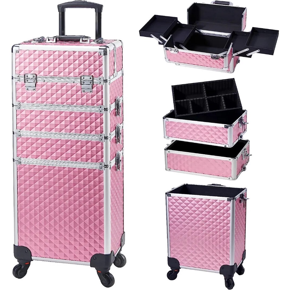 Stagiant Rolling Makeup Train Case Large Storage Cosmetic Trolley 4 in