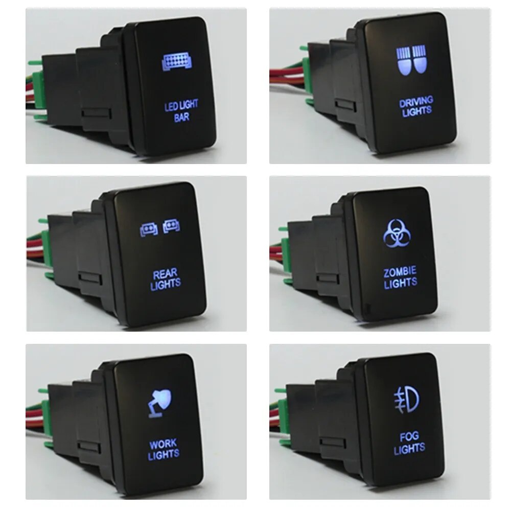 -33x22mm 12V Blue LED Light Illuminated Switch On/Off Push Button ...