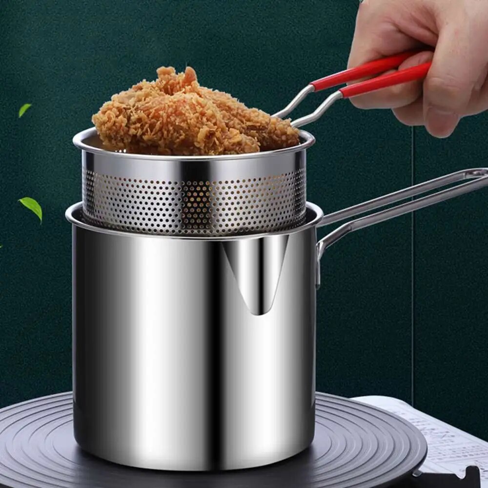 304 Stainless Steel Tempura Deep Fryer Pot Oil Frying Pan With Thermometer  for French Fries Kitchen Tempura Household Onion Ring