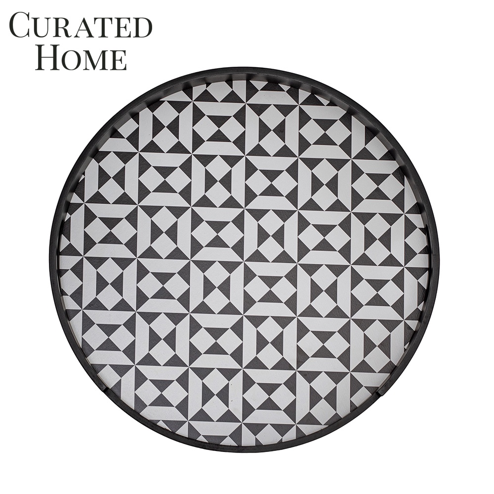 Curated Home Decorative Round Tray Alex (Black & White) 45x45x4.8cm