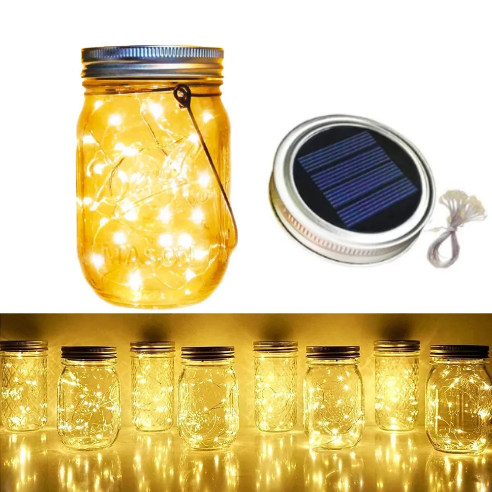 ۞Solar Mason Jar Lid Lights LED Fairy Star Firefly String Lids Lights