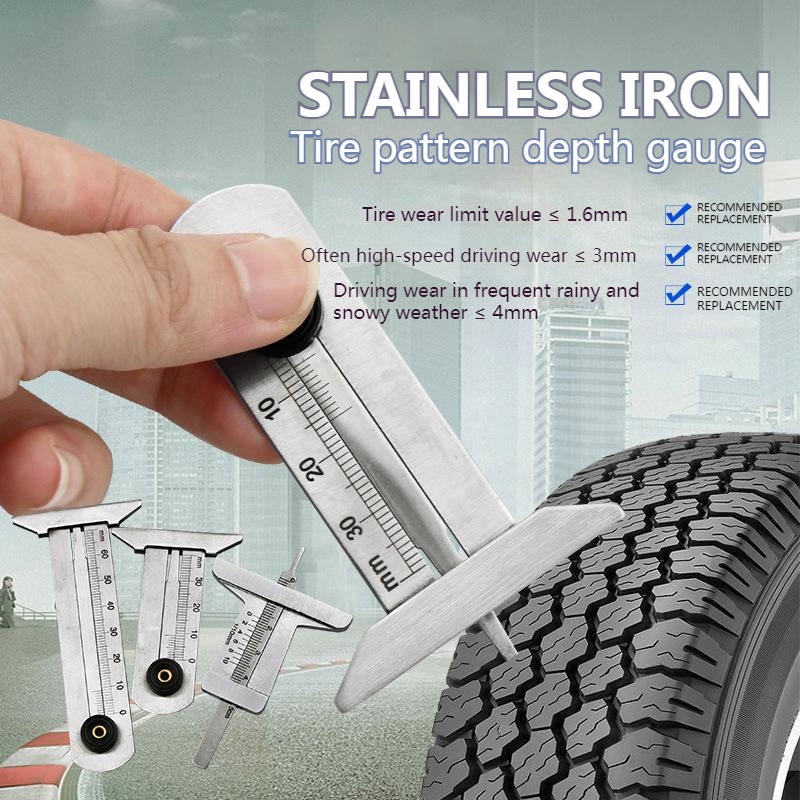 ☽0-30/50/60mm Caliper Vernier Depth Gauge Stainless Steel Tire Tread ...