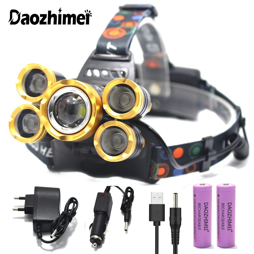 58H LED Zoom Headlamp XML T6+4Q5 Head Lamp Powerful Led Headlight Torch ...