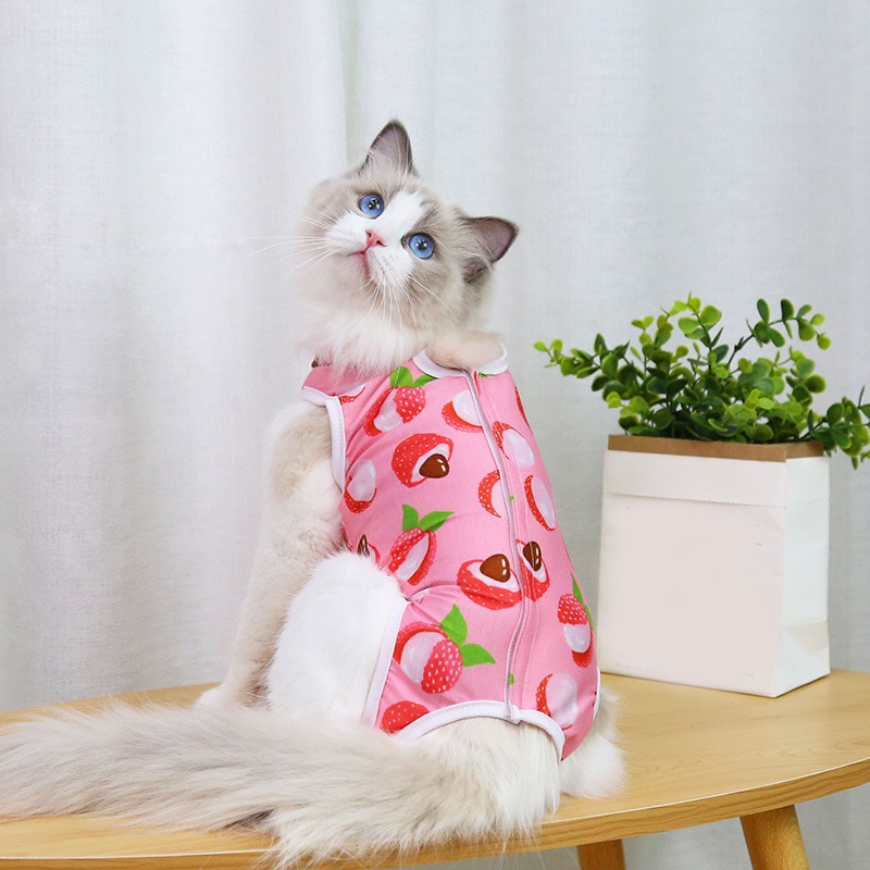 ♠Cute Print Pet Care Clothes Cat Weaning Sterilization Suit Small Dog ...