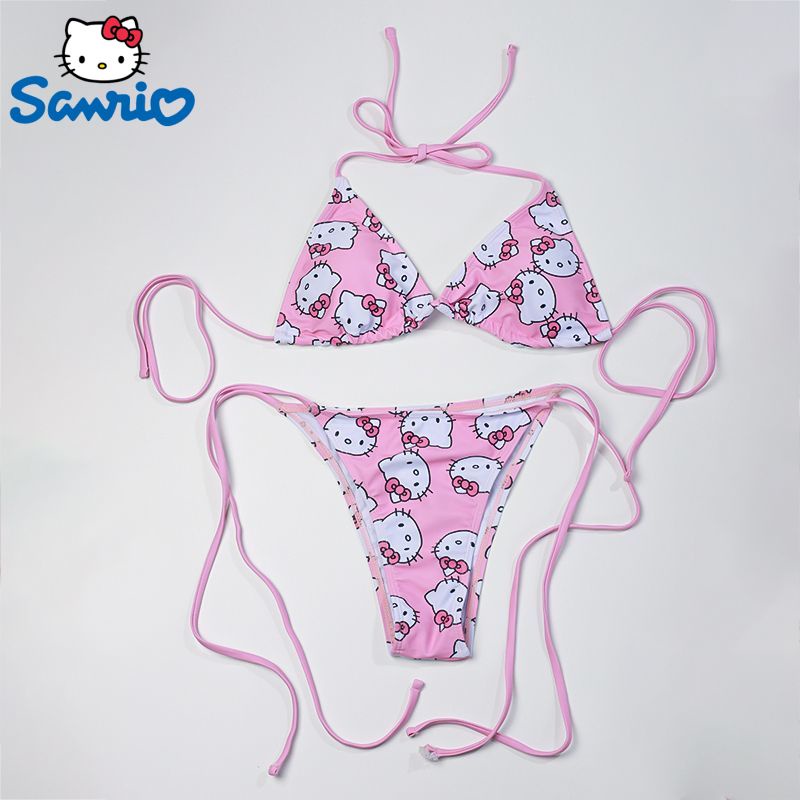 ☫☄Sanrio Hello Kitty Women's Pink Bikinis Set Y2k 2023 Cute Cartoon
