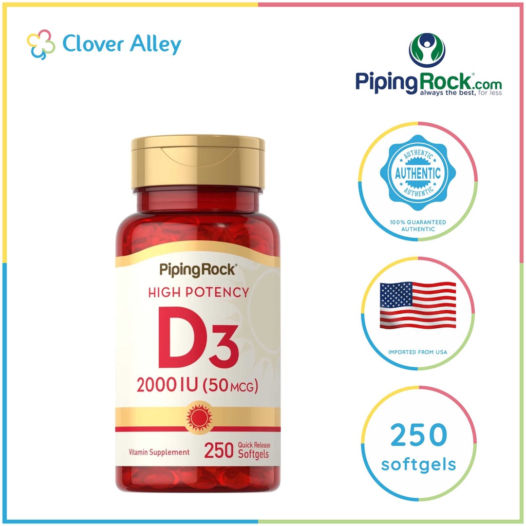 Piping Rock High Potency Vitamin D3, 2000 IU, (03/2024 exp) 250 Quick
