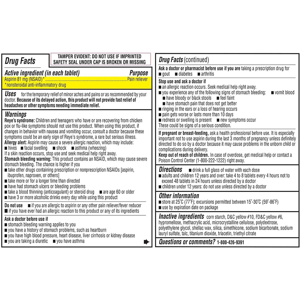 Kirkland Signature Low Dose Aspirin 81 mg 365 Tablets Expiry 10/2025