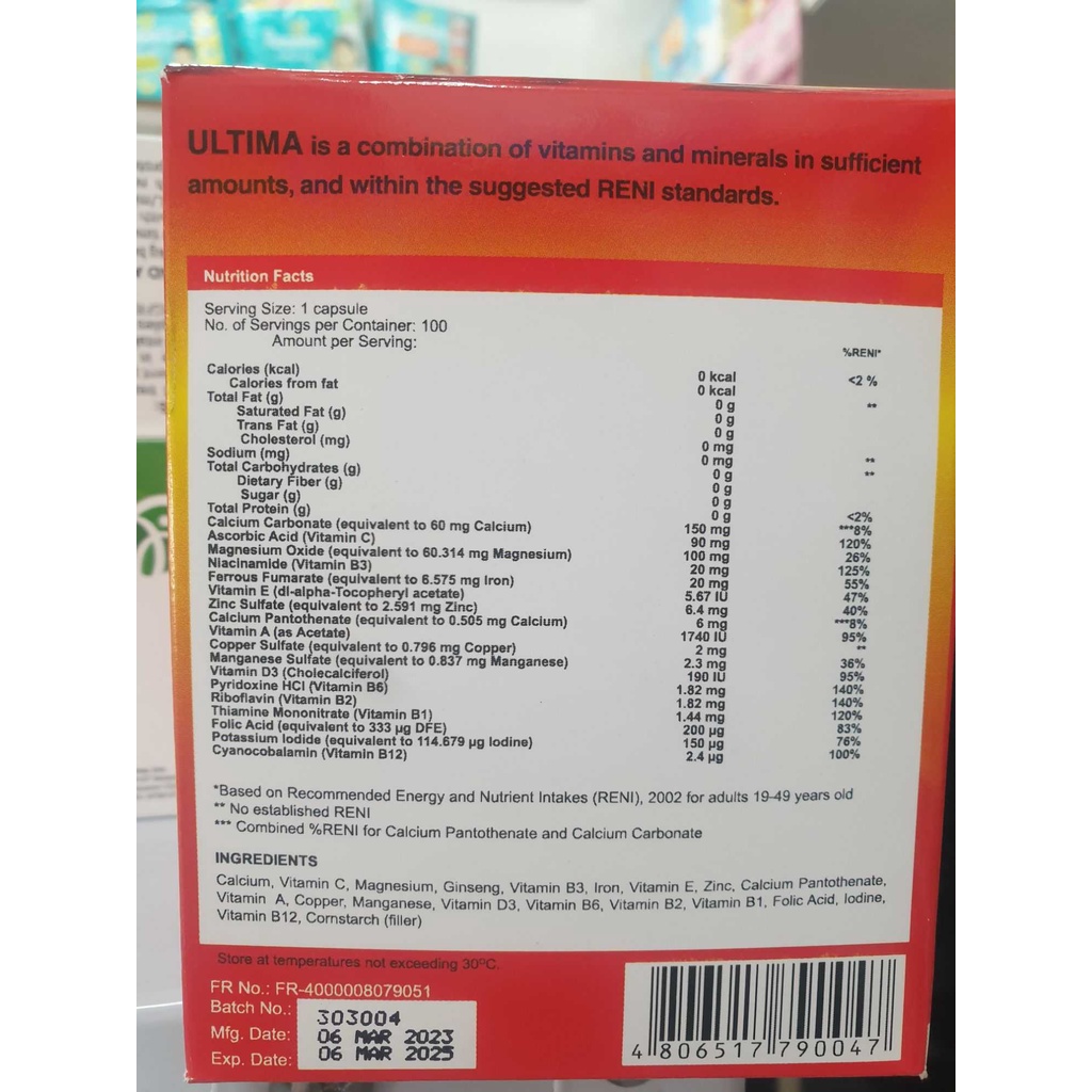 Ultima Vitamins and Minerals with Ginseng box of 100's Shopee Philippines
