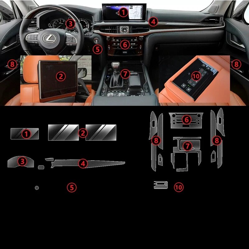 For Lexus LX LX570 LX600 2016-2023 TPU Transparent Film Interior ...
